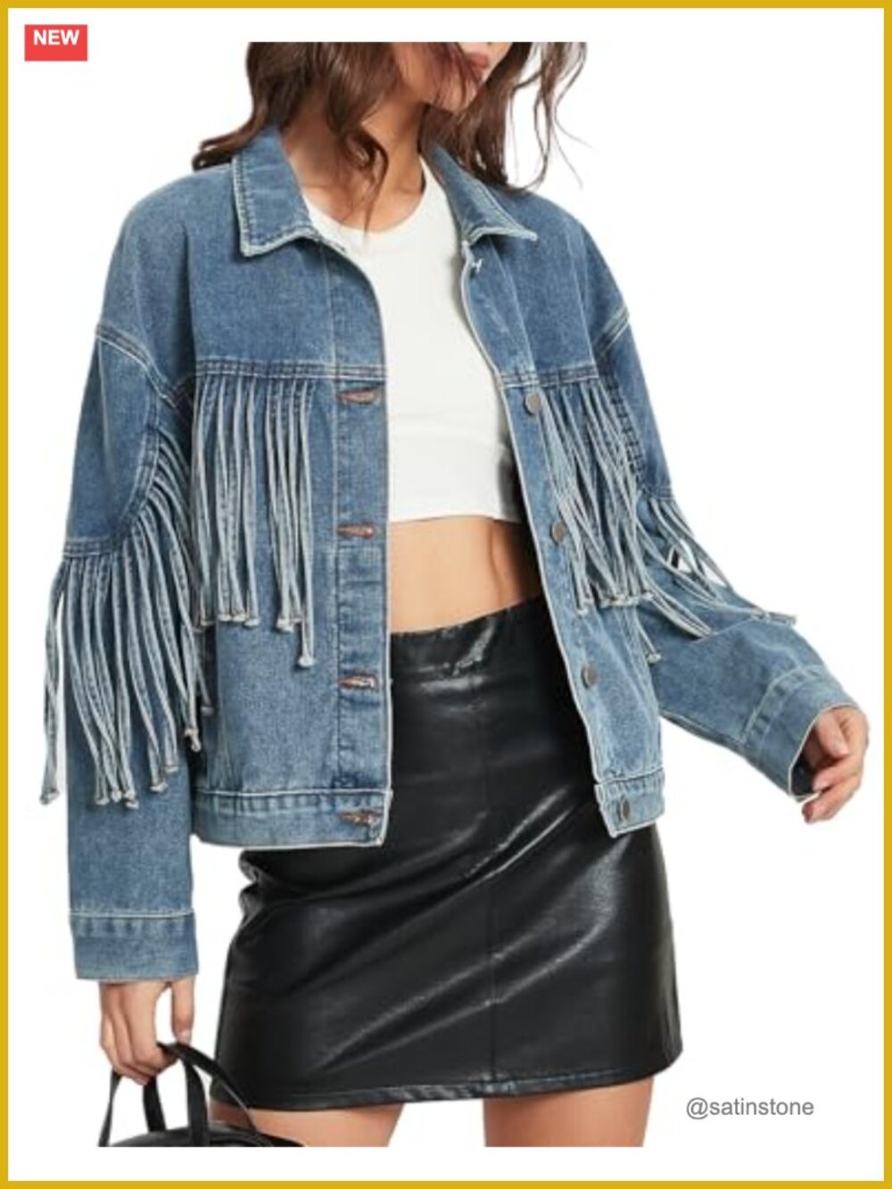 Oversized Fringed Denim Jacket Tassel Long Sleeve Western Country Concert
